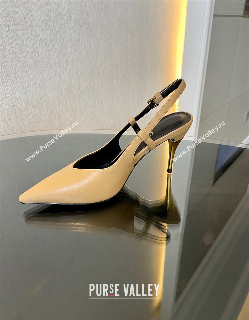 Gucci Leather Slingback Pumps 8.5cm with Gold-Tone Heel Beige 2024 762378 (MD-241119050)