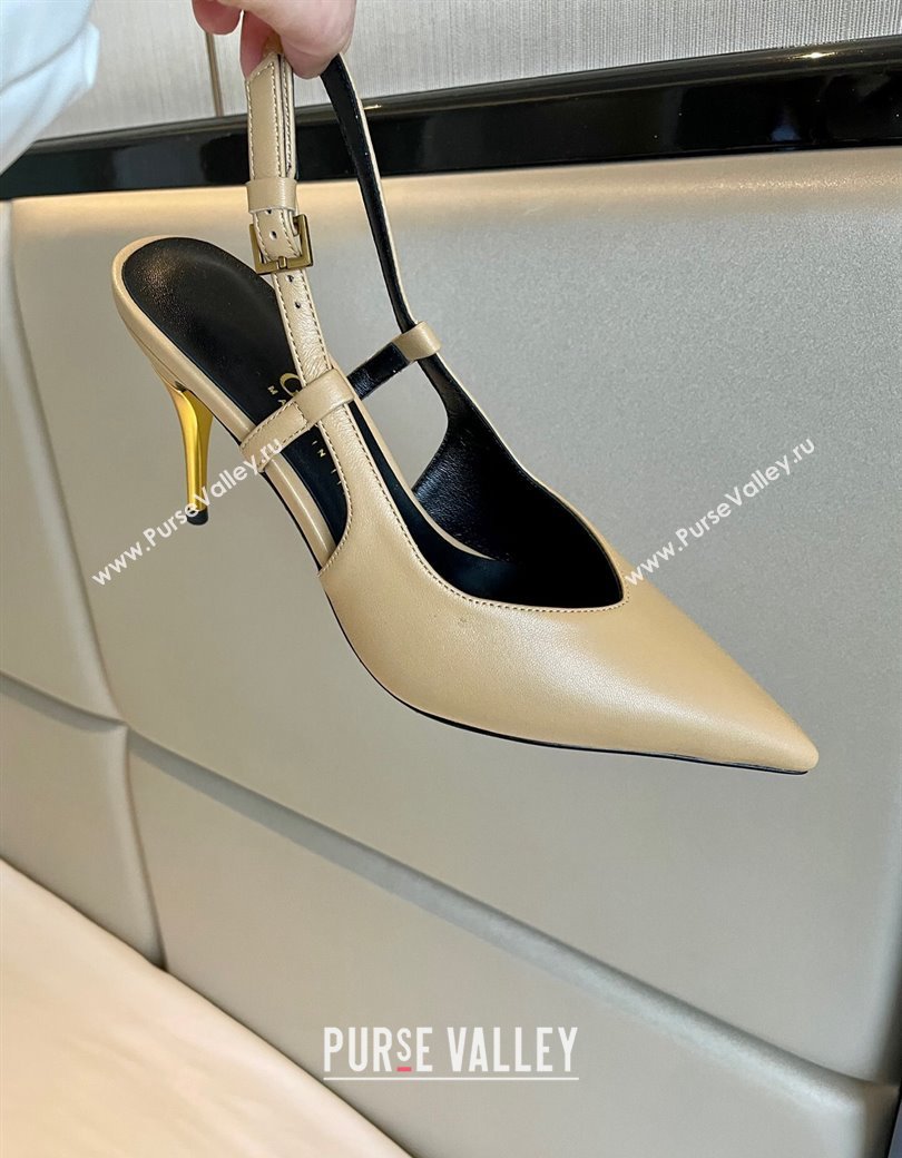 Gucci Leather Slingback Pumps 8.5cm with Gold-Tone Heel Beige 2024 762378 (MD-241119050)