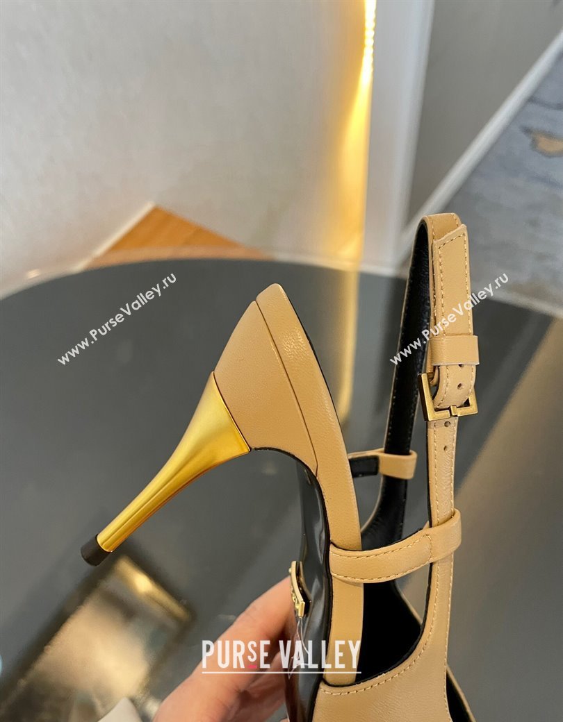 Gucci Leather Slingback Pumps 8.5cm with Gold-Tone Heel Beige 2024 762378 (MD-241119050)