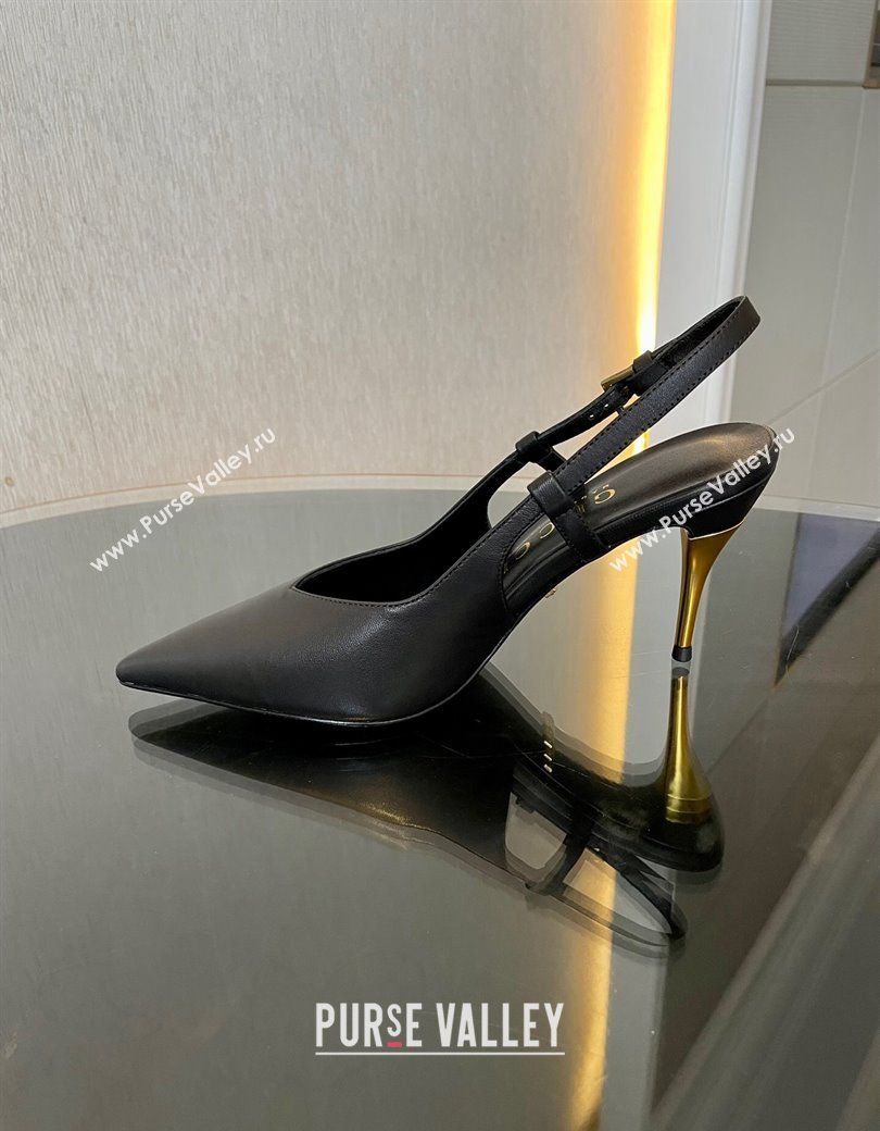 Gucci Leather Slingback Pumps 8.5cm with Gold-Tone Heel Black 2024 762378 (MD-241119051)