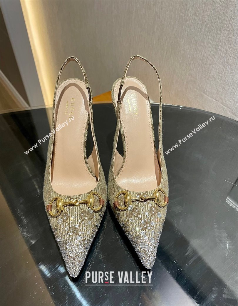 Gucci GG Canvas Slingback Pumps 4.5/10.5cm with Strass Beige 2024 GG111902 (MD-241119009)