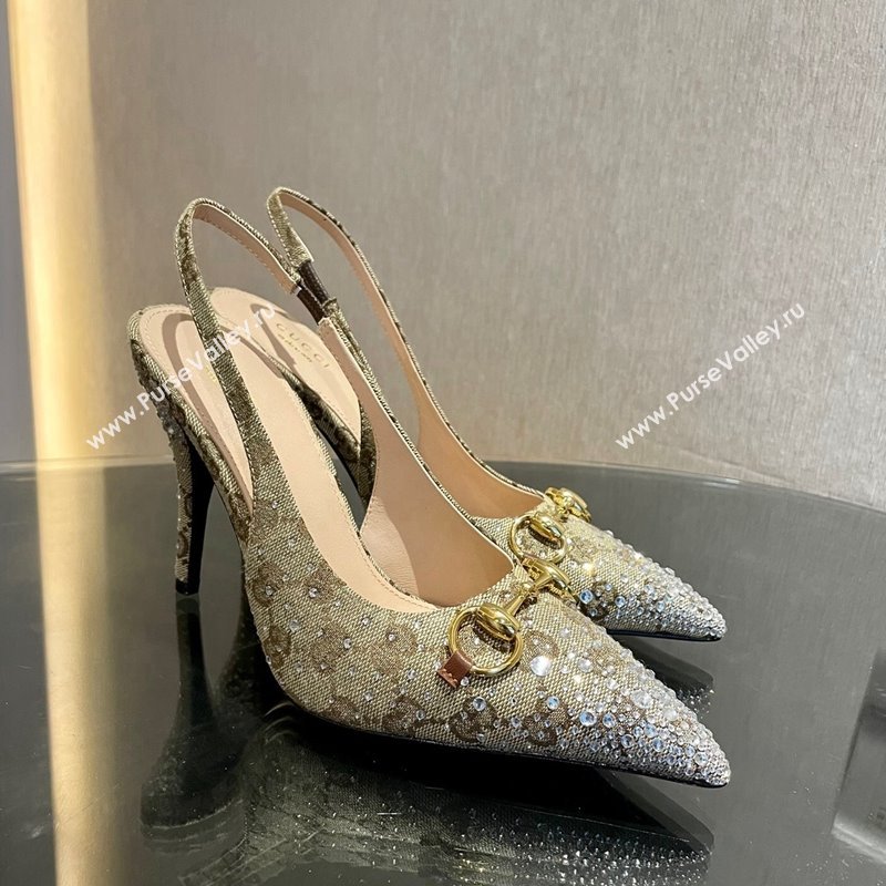 Gucci GG Canvas Slingback Pumps 4.5/10.5cm with Strass Beige 2024 GG111902 (MD-241119009)