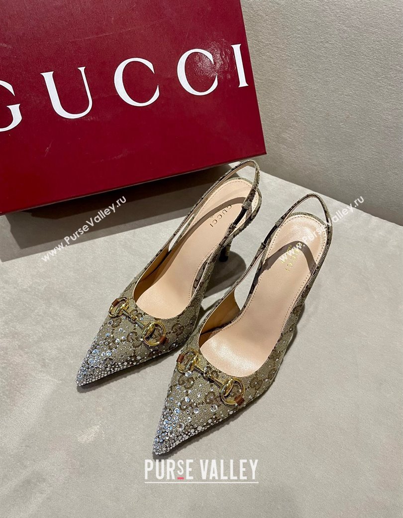 Gucci GG Canvas Slingback Pumps 4.5/10.5cm with Strass Beige 2024 GG111902 (MD-241119009)