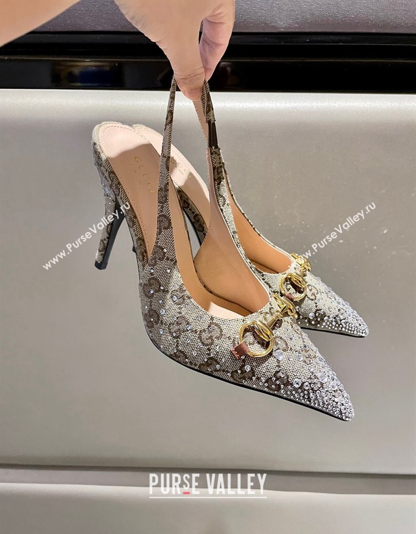 Gucci GG Canvas Slingback Pumps 4.5/10.5cm with Strass Beige 2024 GG111902 (MD-241119009)