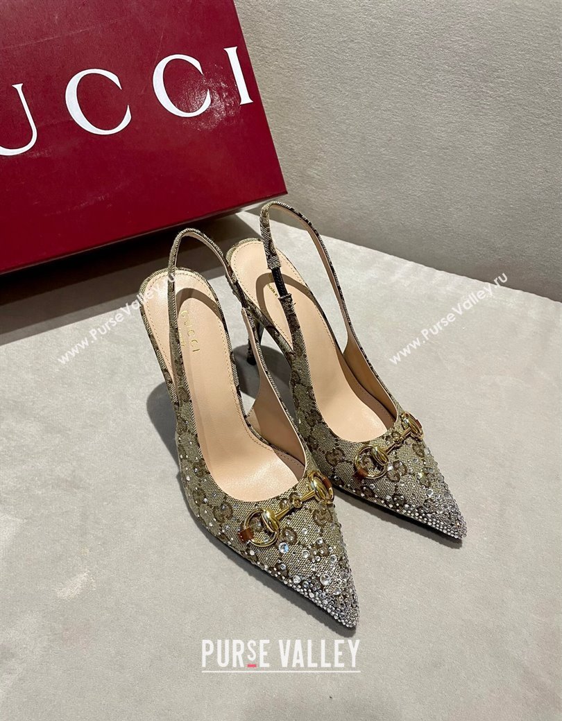 Gucci GG Canvas Slingback Pumps 4.5/10.5cm with Strass Beige 2024 GG111902 (MD-241119009)