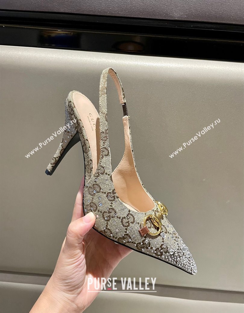 Gucci GG Canvas Slingback Pumps 4.5/10.5cm with Strass Beige 2024 GG111902 (MD-241119009)