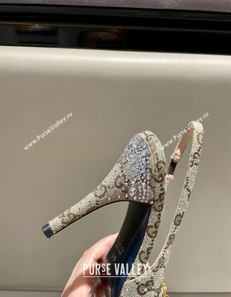 Gucci GG Canvas Slingback Pumps 4.5/10.5cm with Strass Beige 2024 GG111902 (MD-241119009)