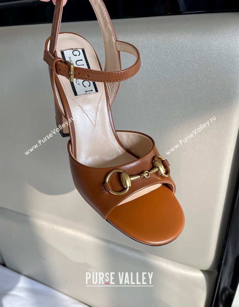 Gucci Leather Horsebit High Heel Platform Sandals 8.5cm Brown 2024 GG111904 (MD-241119047)