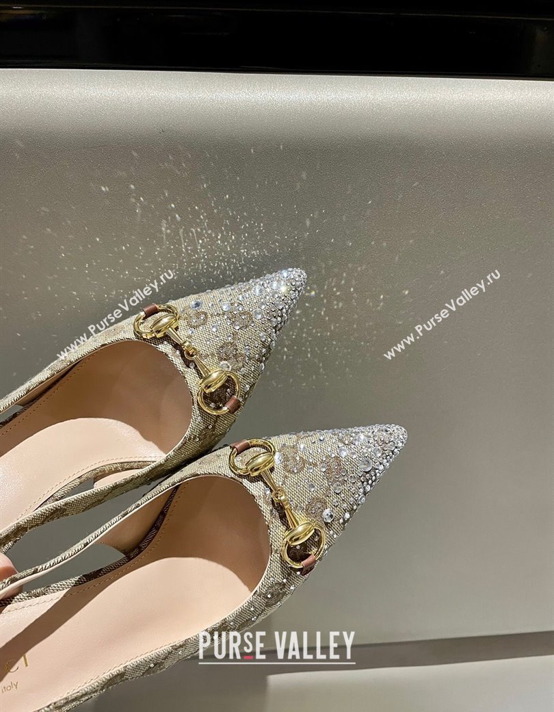 Gucci GG Canvas Slingback Pumps 4.5/10.5cm with Strass Beige 2024 GG111902 (MD-241119009)