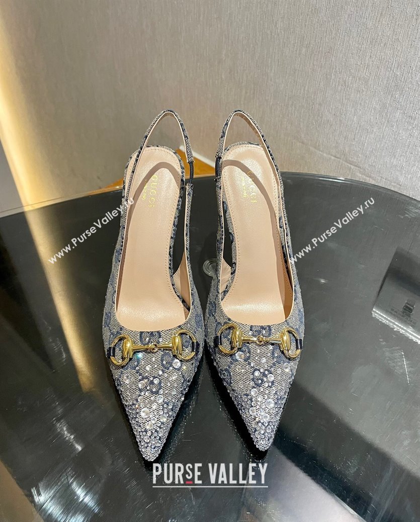 Gucci GG Canvas Slingback Pumps 4.5/10.5cm with Strass Grey 2024 GG111902 (MD-241119010)