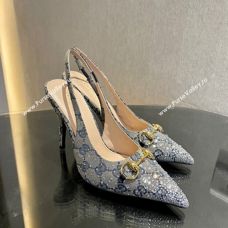 Gucci GG Canvas Slingback Pumps 4.5/10.5cm with Strass Grey 2024 GG111902 (MD-241119010)