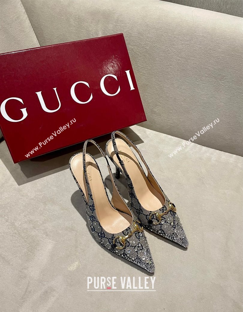 Gucci GG Canvas Slingback Pumps 4.5/10.5cm with Strass Grey 2024 GG111902 (MD-241119010)