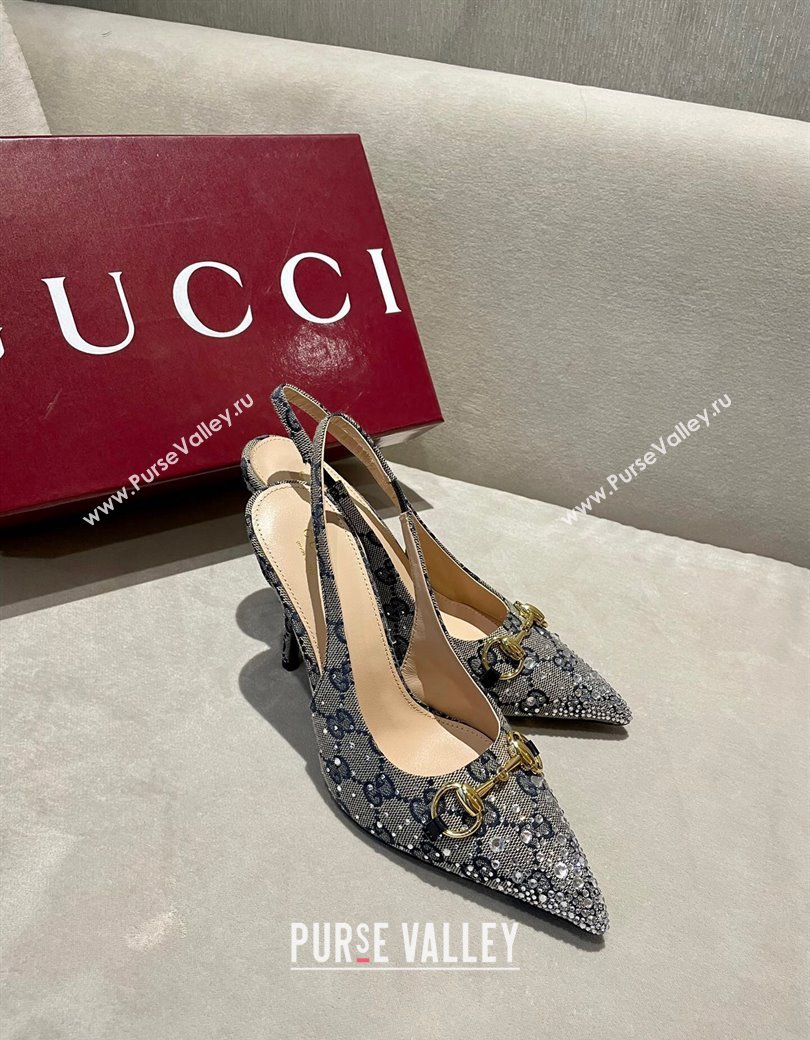 Gucci GG Canvas Slingback Pumps 4.5/10.5cm with Strass Grey 2024 GG111902 (MD-241119010)