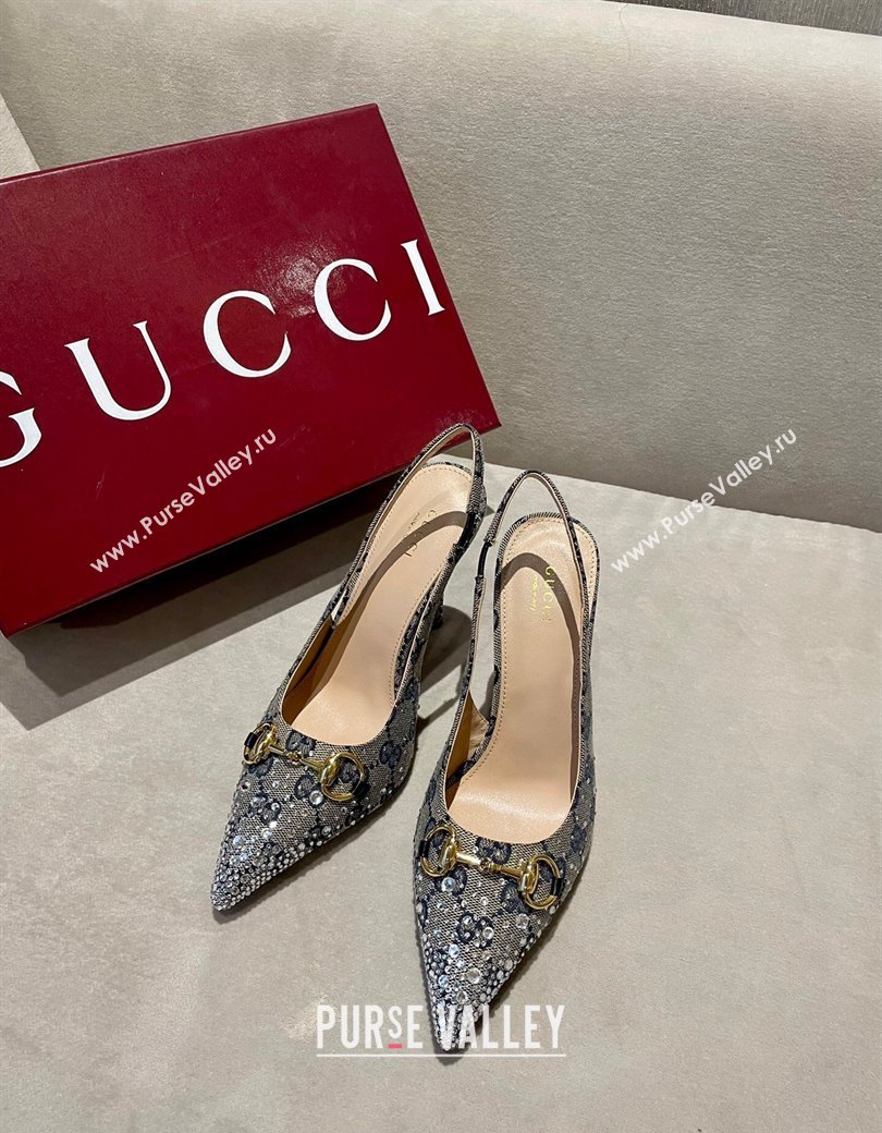 Gucci GG Canvas Slingback Pumps 4.5/10.5cm with Strass Grey 2024 GG111902 (MD-241119010)