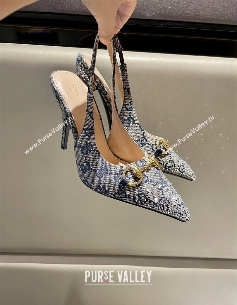 Gucci GG Canvas Slingback Pumps 4.5/10.5cm with Strass Grey 2024 GG111902 (MD-241119010)