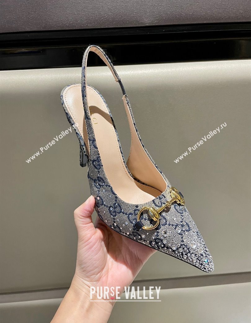 Gucci GG Canvas Slingback Pumps 4.5/10.5cm with Strass Grey 2024 GG111902 (MD-241119010)