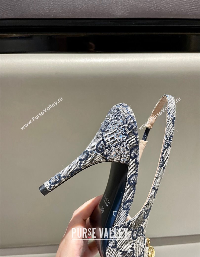 Gucci GG Canvas Slingback Pumps 4.5/10.5cm with Strass Grey 2024 GG111902 (MD-241119010)