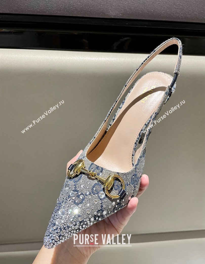 Gucci GG Canvas Slingback Pumps 4.5/10.5cm with Strass Grey 2024 GG111902 (MD-241119010)