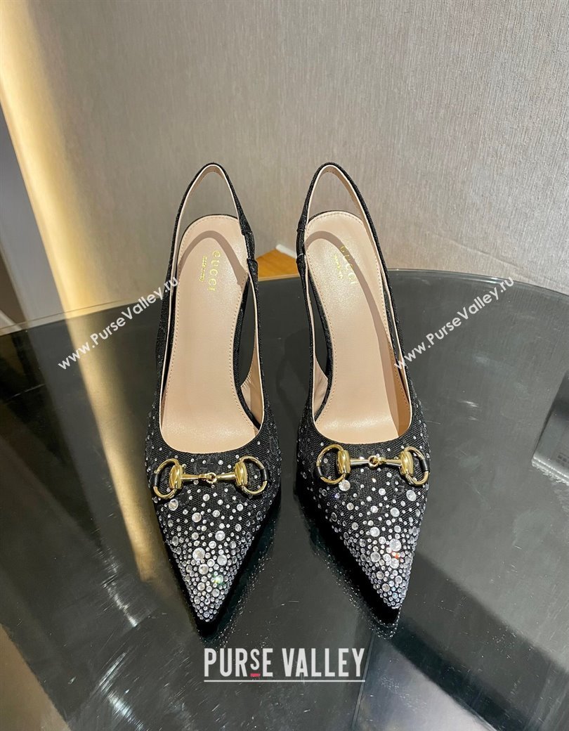 Gucci GG Canvas Slingback Pumps 4.5/10.5cm with Strass Black 2024 GG111902 (MD-241119011)