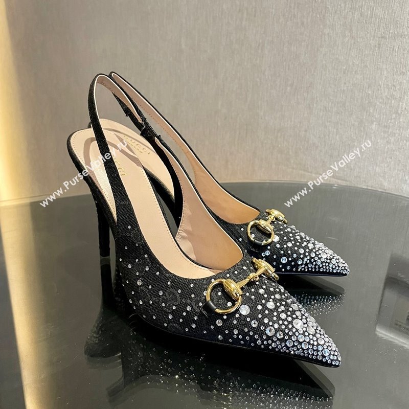 Gucci GG Canvas Slingback Pumps 4.5/10.5cm with Strass Black 2024 GG111902 (MD-241119011)