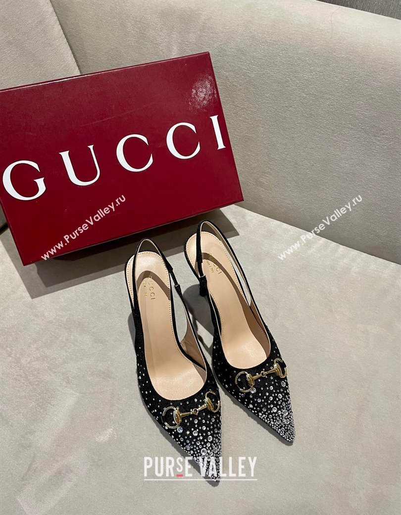 Gucci GG Canvas Slingback Pumps 4.5/10.5cm with Strass Black 2024 GG111902 (MD-241119011)