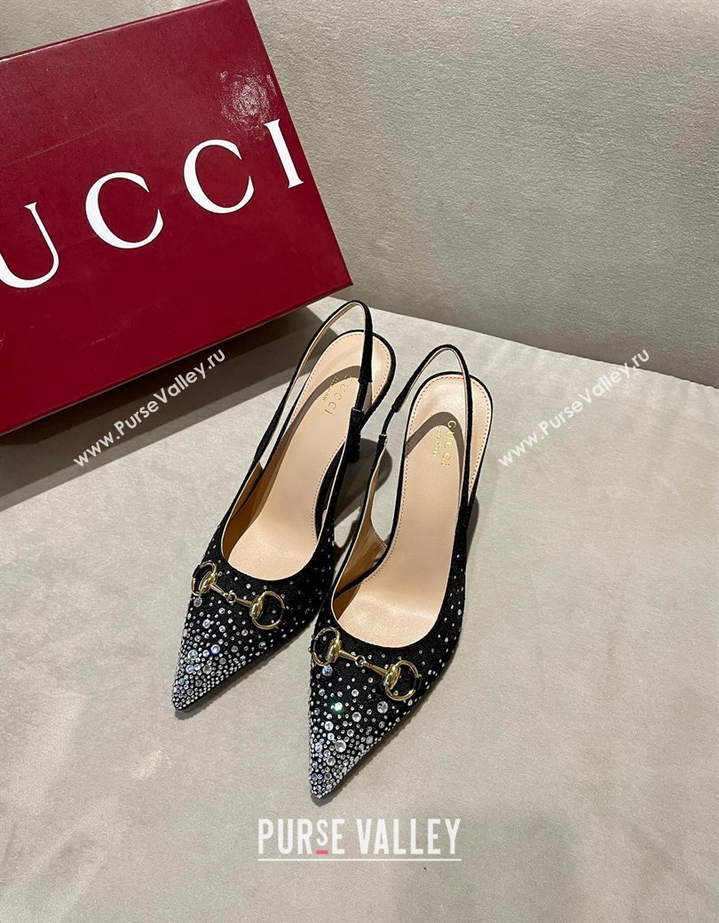 Gucci GG Canvas Slingback Pumps 4.5/10.5cm with Strass Black 2024 GG111902 (MD-241119011)