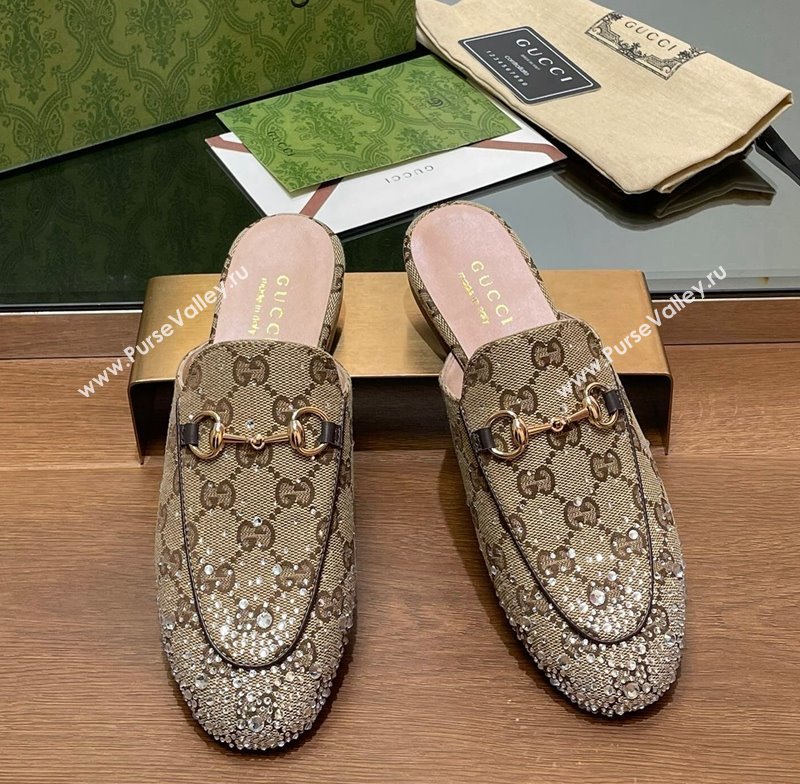 Gucci Princetown GG Canvas Flat Slippers with Strass Beige 2024 GG111901 (MD-241119001)