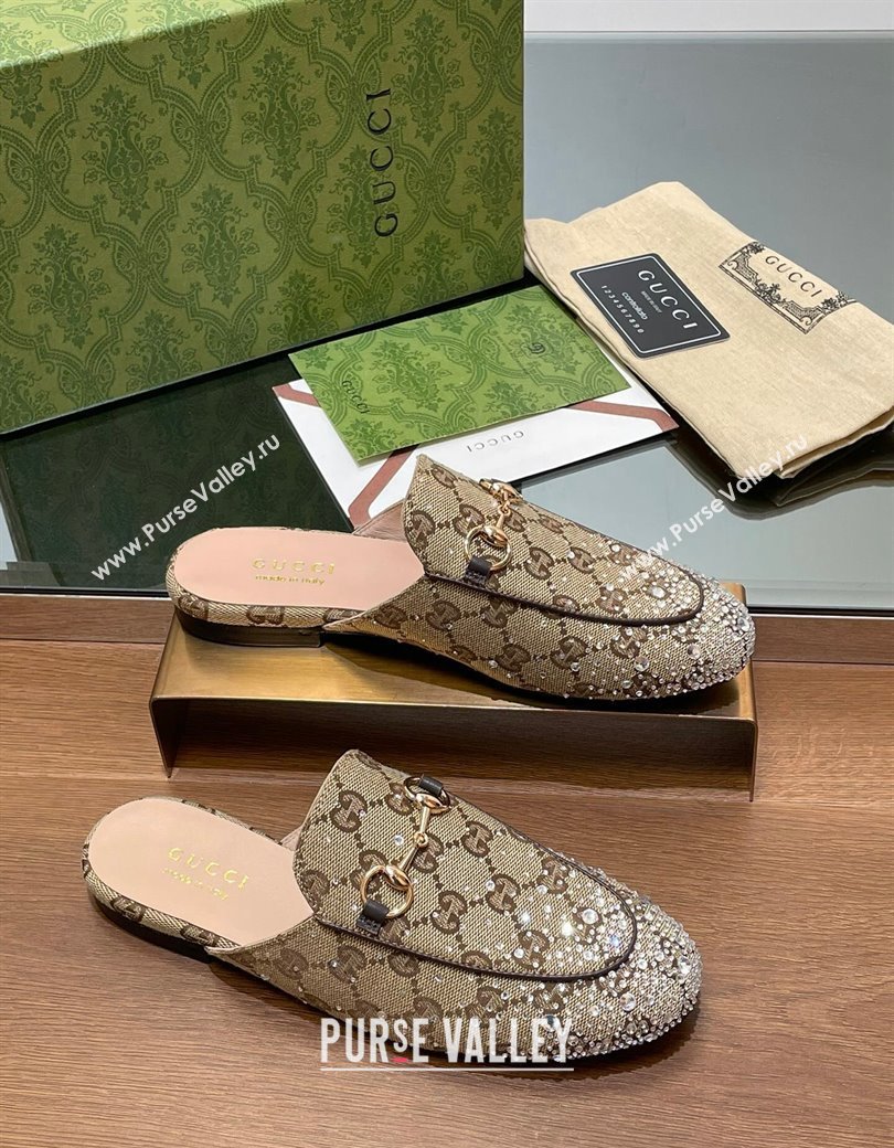 Gucci Princetown GG Canvas Flat Slippers with Strass Beige 2024 GG111901 (MD-241119001)