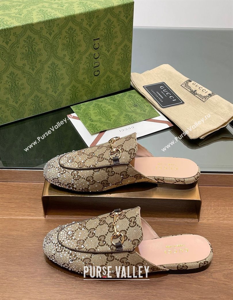 Gucci Princetown GG Canvas Flat Slippers with Strass Beige 2024 GG111901 (MD-241119001)