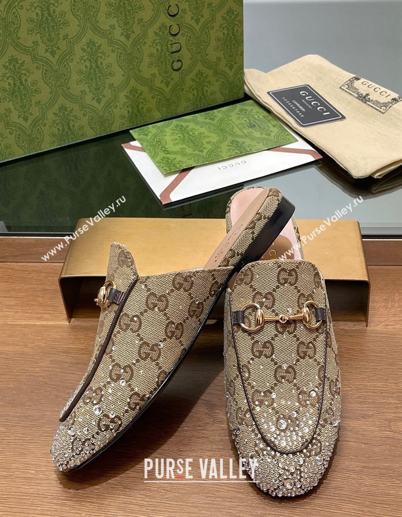 Gucci Princetown GG Canvas Flat Slippers with Strass Beige 2024 GG111901 (MD-241119001)