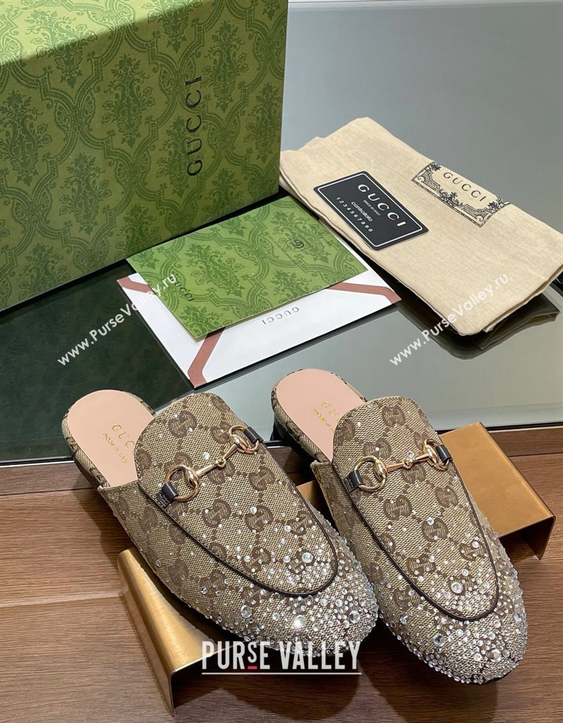 Gucci Princetown GG Canvas Flat Slippers with Strass Beige 2024 GG111901 (MD-241119001)