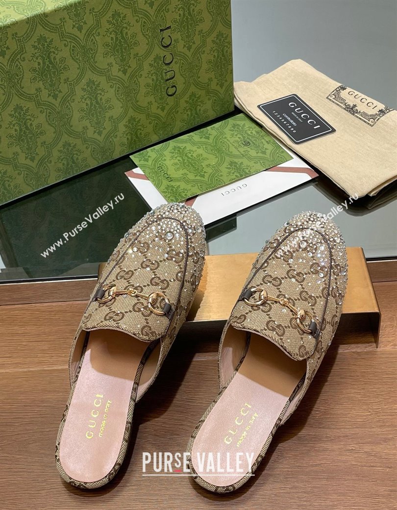 Gucci Princetown GG Canvas Flat Slippers with Strass Beige 2024 GG111901 (MD-241119001)