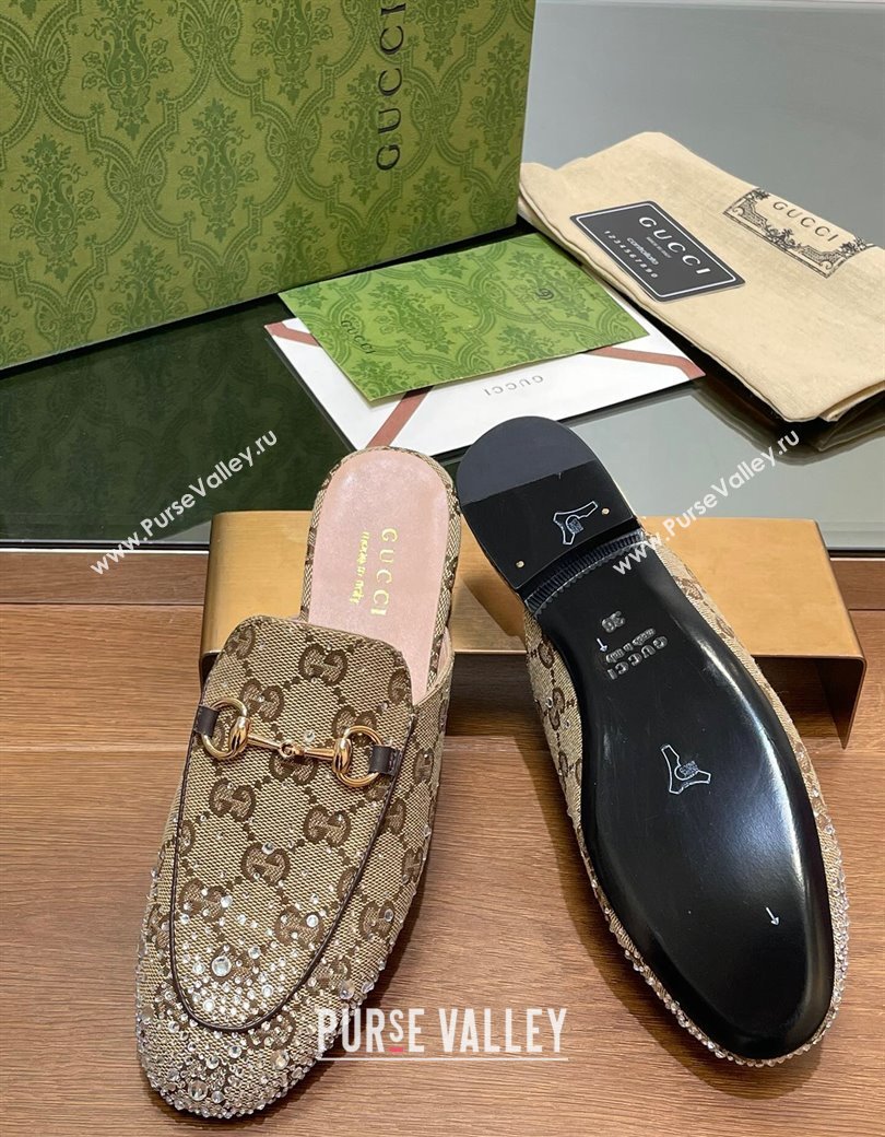 Gucci Princetown GG Canvas Flat Slippers with Strass Beige 2024 GG111901 (MD-241119001)