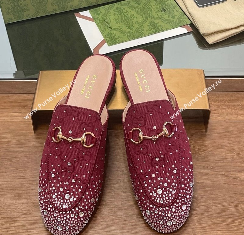 Gucci Princetown GG Canvas Flat Slippers with Strass Red 2024 GG111901 (MD-241119002)