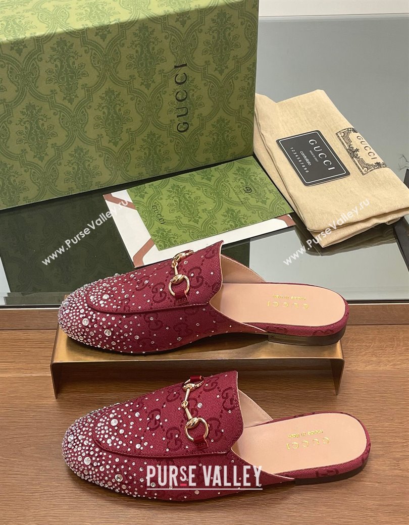 Gucci Princetown GG Canvas Flat Slippers with Strass Red 2024 GG111901 (MD-241119002)