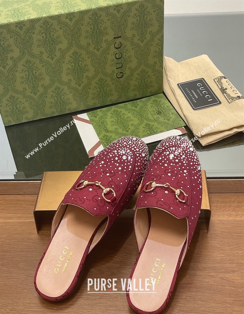 Gucci Princetown GG Canvas Flat Slippers with Strass Red 2024 GG111901 (MD-241119002)