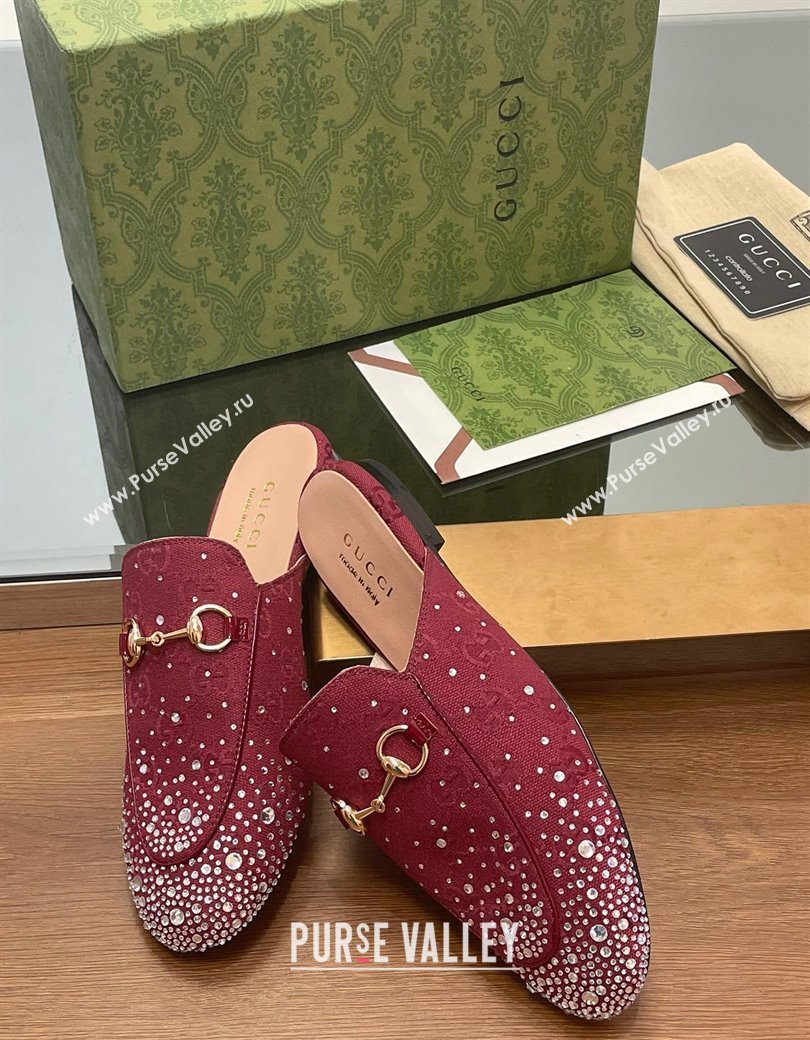 Gucci Princetown GG Canvas Flat Slippers with Strass Red 2024 GG111901 (MD-241119002)