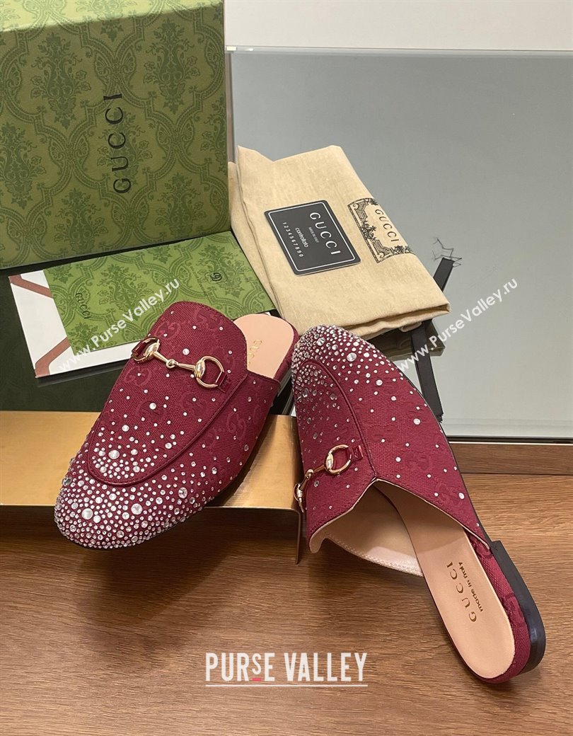 Gucci Princetown GG Canvas Flat Slippers with Strass Red 2024 GG111901 (MD-241119002)