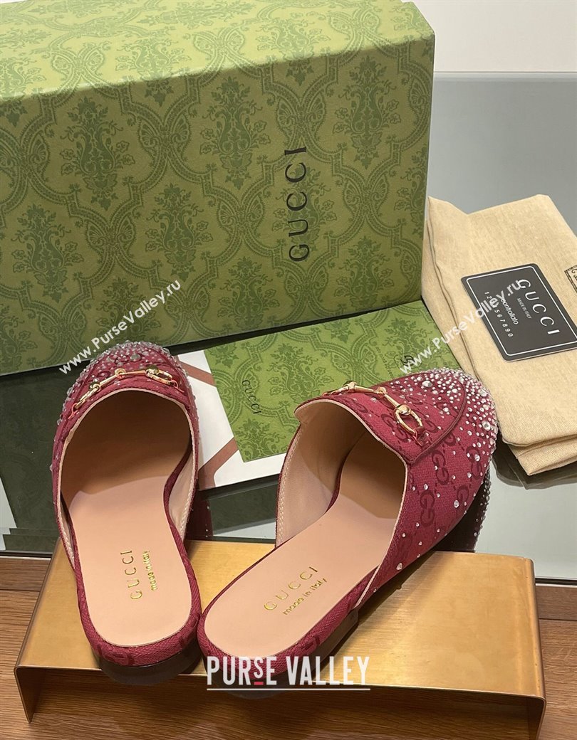 Gucci Princetown GG Canvas Flat Slippers with Strass Red 2024 GG111901 (MD-241119002)