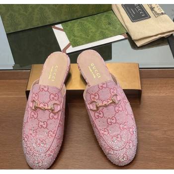 Gucci Princetown GG Canvas Flat Slippers with Strass Light Pink 2024 GG111901 (MD-241119003)