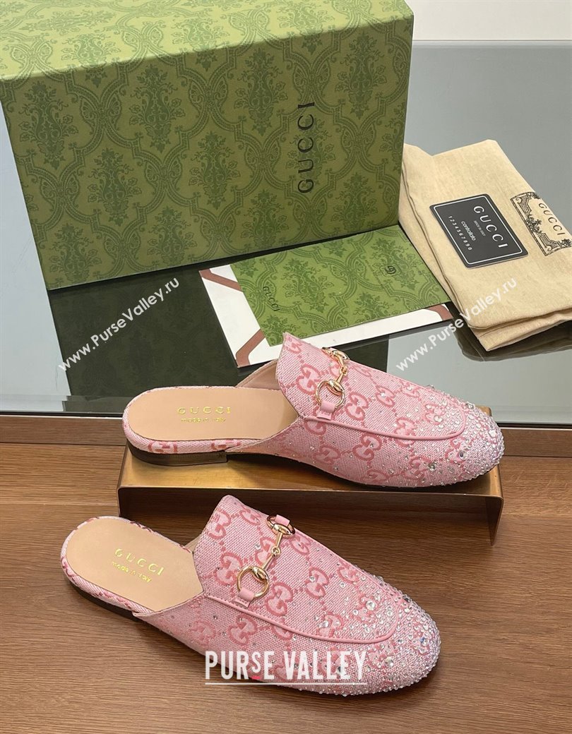 Gucci Princetown GG Canvas Flat Slippers with Strass Light Pink 2024 GG111901 (MD-241119003)