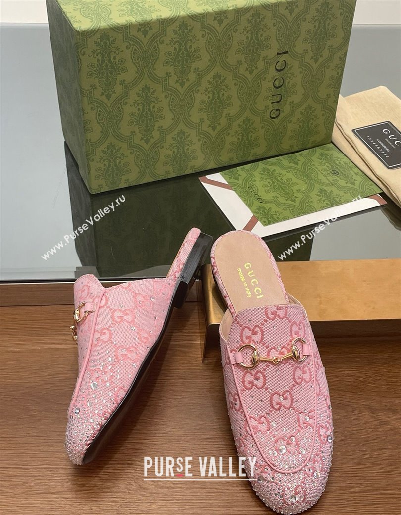 Gucci Princetown GG Canvas Flat Slippers with Strass Light Pink 2024 GG111901 (MD-241119003)