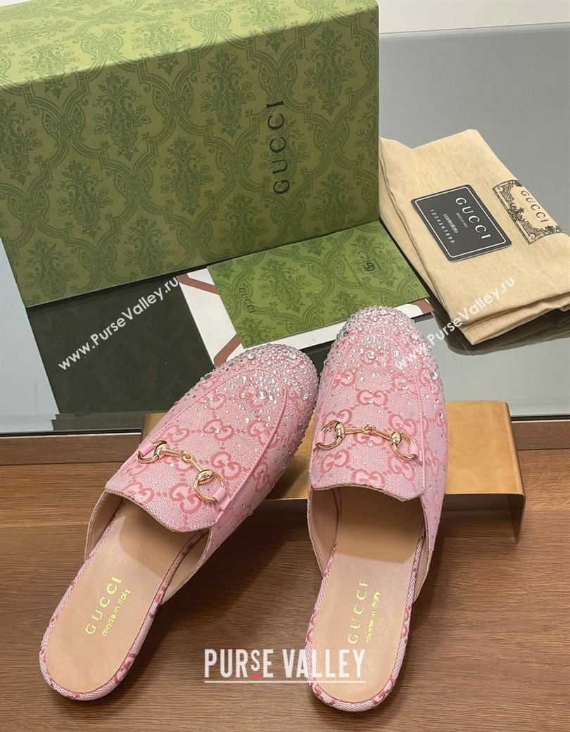 Gucci Princetown GG Canvas Flat Slippers with Strass Light Pink 2024 GG111901 (MD-241119003)