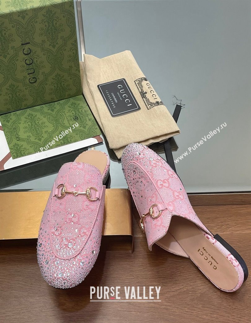 Gucci Princetown GG Canvas Flat Slippers with Strass Light Pink 2024 GG111901 (MD-241119003)