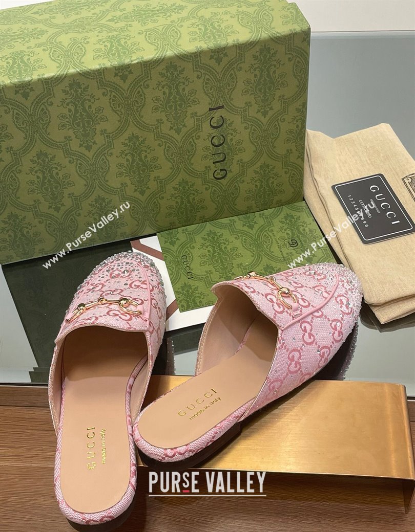 Gucci Princetown GG Canvas Flat Slippers with Strass Light Pink 2024 GG111901 (MD-241119003)