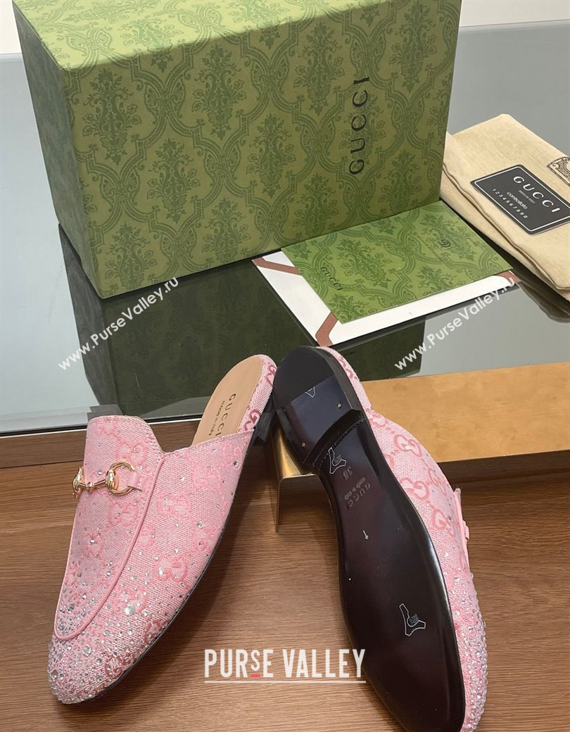 Gucci Princetown GG Canvas Flat Slippers with Strass Light Pink 2024 GG111901 (MD-241119003)