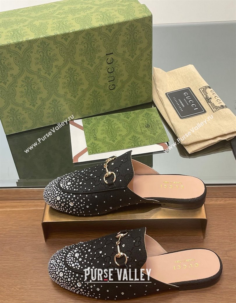 Gucci Princetown GG Canvas Flat Slippers with Strass Black 2024 GG111901 (MD-241119004)