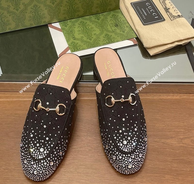 Gucci Princetown GG Canvas Flat Slippers with Strass Black 2024 GG111901 (MD-241119004)