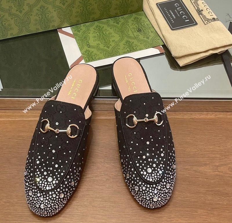 Gucci Princetown GG Canvas Flat Slippers with Strass Black 2024 GG111901 (MD-241119004)