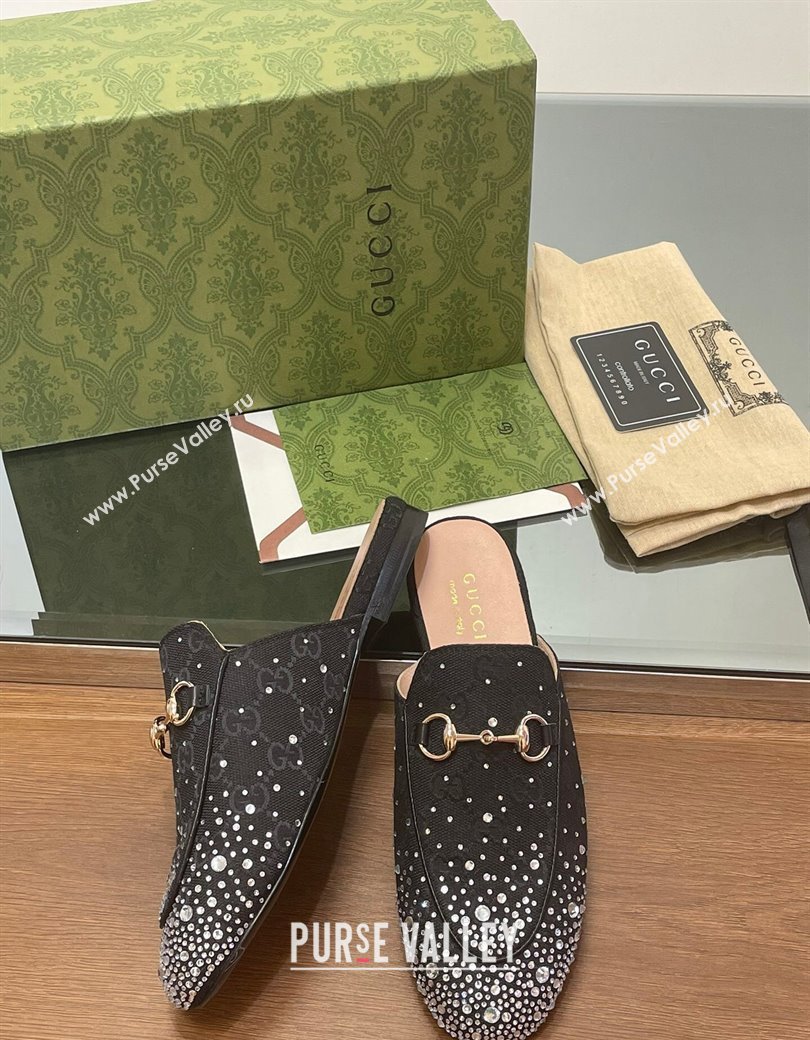 Gucci Princetown GG Canvas Flat Slippers with Strass Black 2024 GG111901 (MD-241119004)